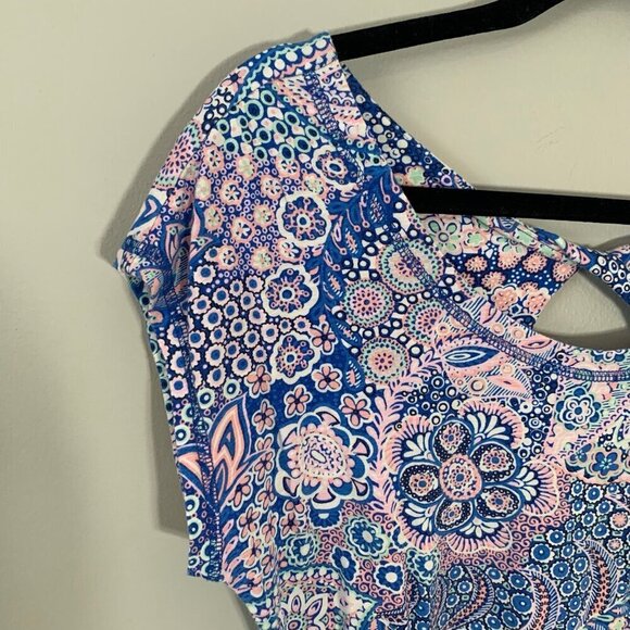 T by Talbots floral paisley crop cap sleeve wide crewneck lightweight knit top - Picture 2 of 11